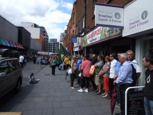Part of the crowd lining up around the 1916 Terrace in Moore Street